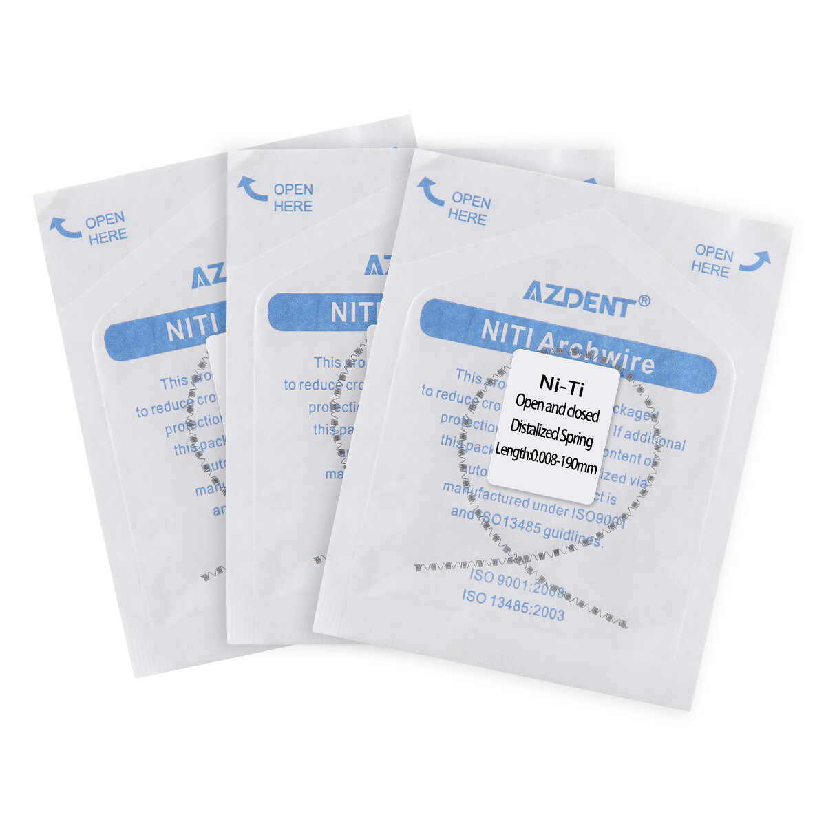 Ortodoncia oral NITI Abrir y cerrar el resorte deformad 0008 / 0010 / 0012 190mm