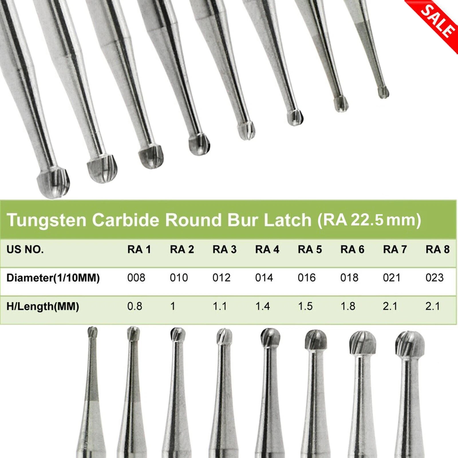 Dental Round Carbide Bur for Slow Speed Latch Type Handpiece RA 1# – 8# Burs