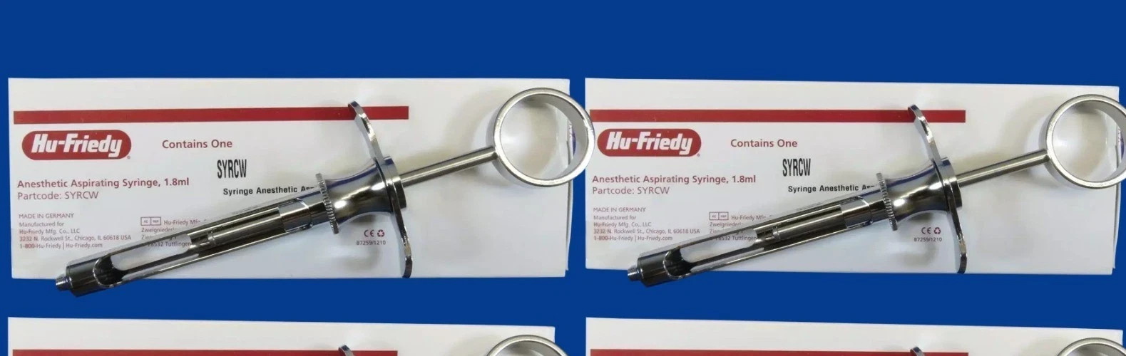 Lot of 5 Hu-Friedy CW Style Dental Anesthetic Aspirating 1.8ml Syringe SYRCW