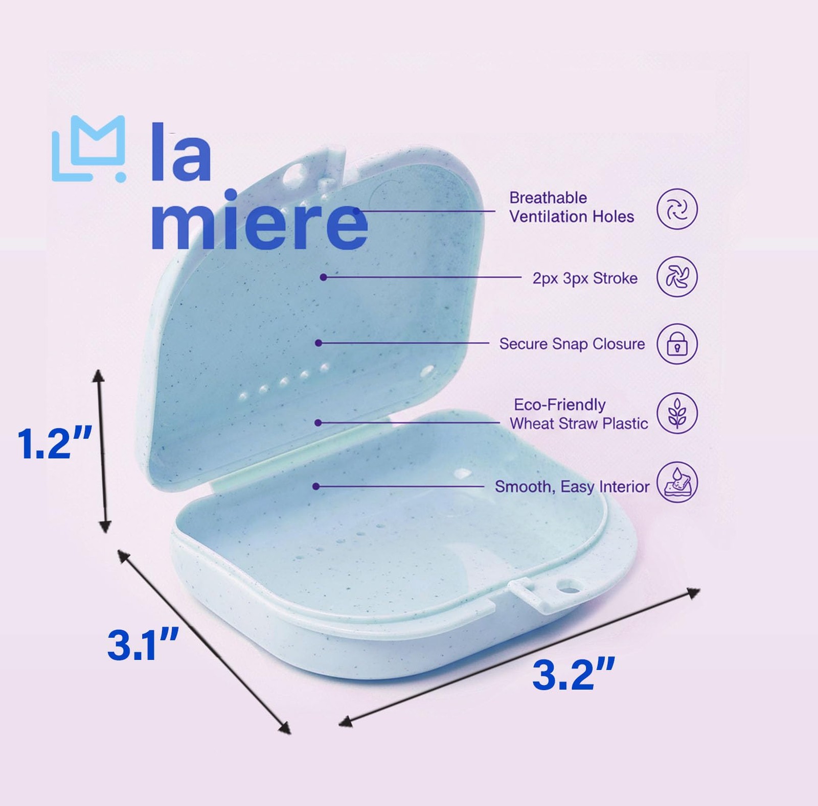 Retainer Case with Vent Holes, 1 Pcs Denture Case, Wheat Straw , Blueberry