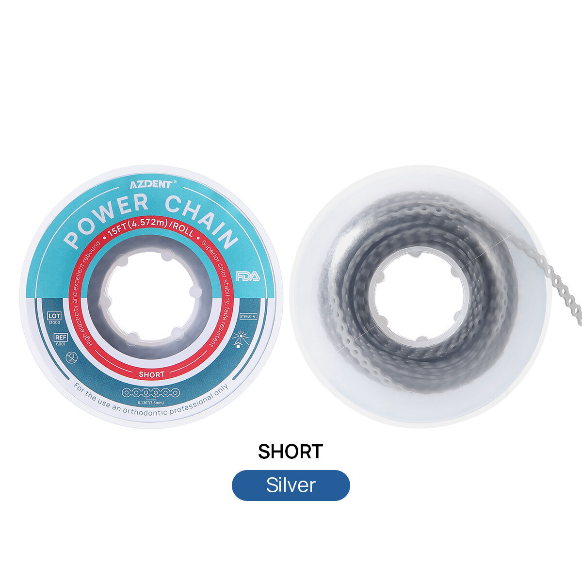 AZDENT Dental Orthodontic Colored Elastic Power Chain 15ft Long/Short/Continuous