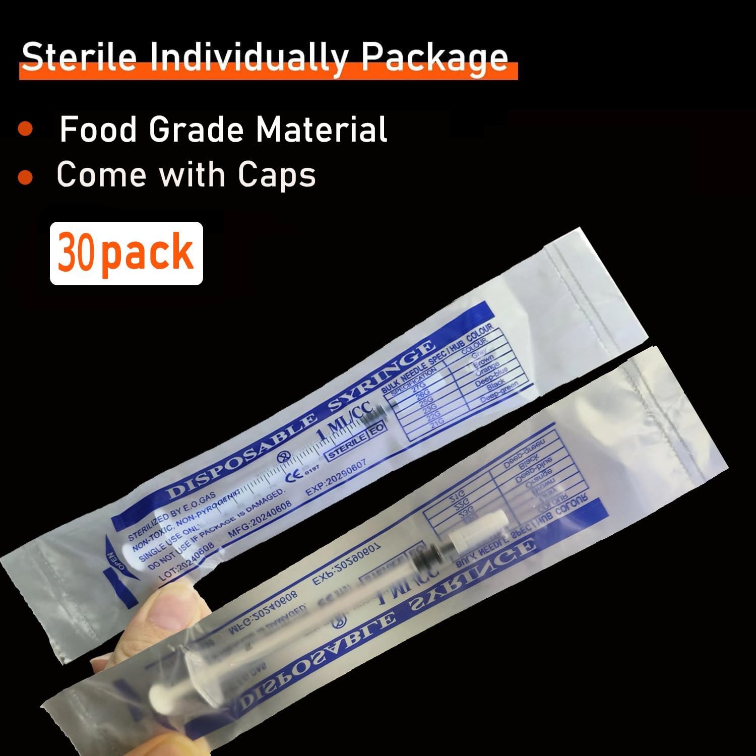 30Pcs 1ml Syringes with Cap Oral Dispenser Syringe, 1cc Plastic Small white