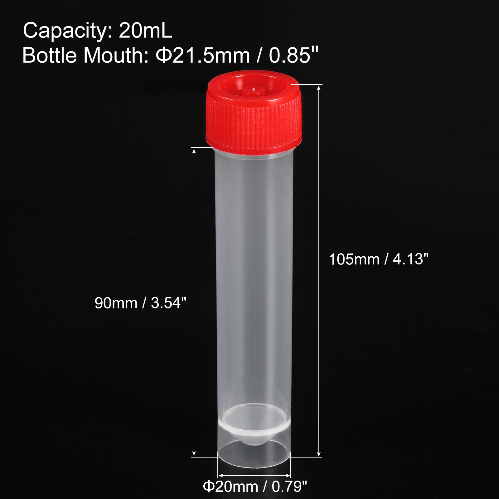 20Pcs 20mL Plastic Test Tubes Frozen Test Tube Vial Container Screw Cap Red