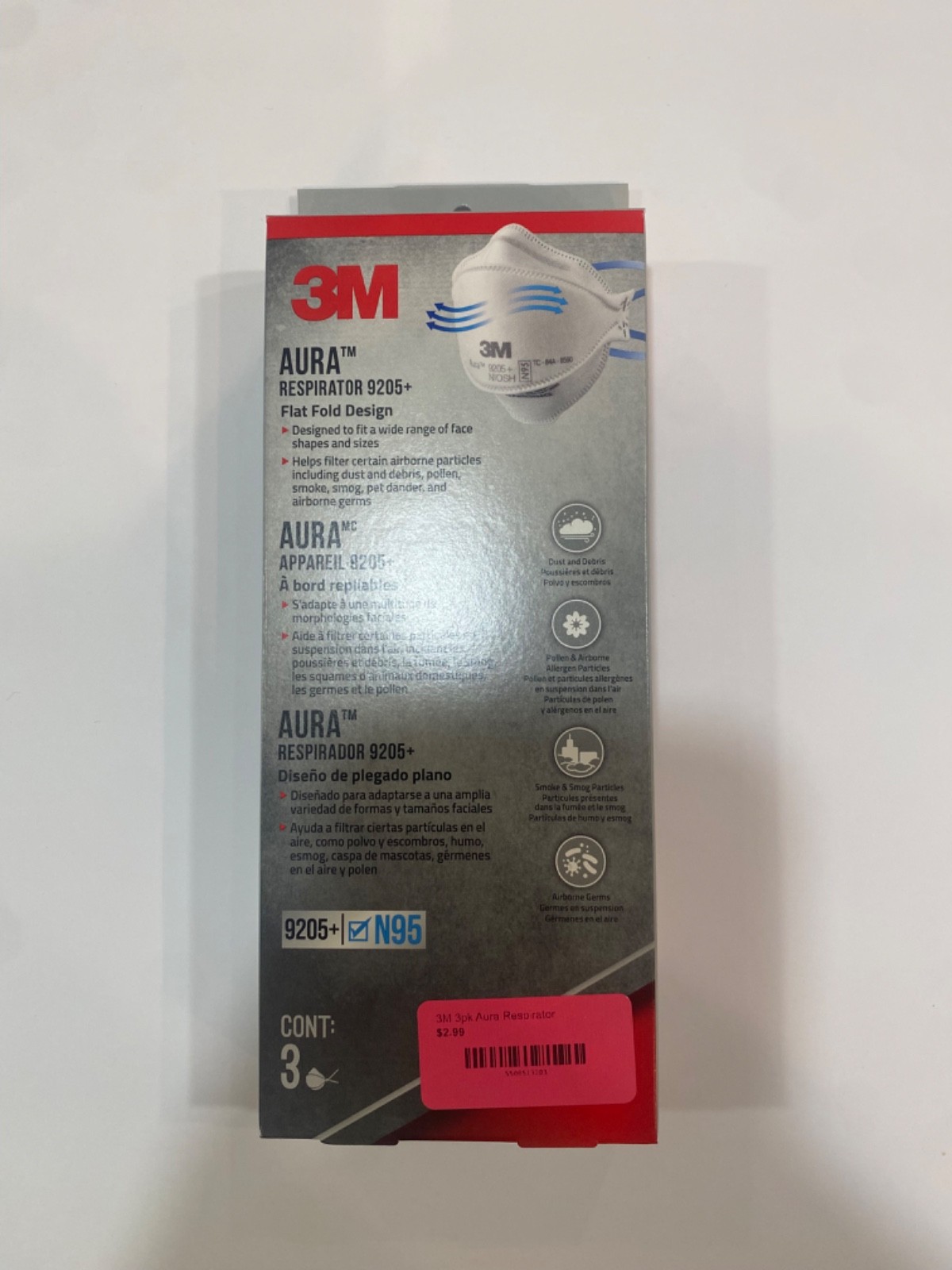 3M Aura 9205+ N95 Respirator Masks (30 Total) | 10 Packs of 3 | NIOSH Approved