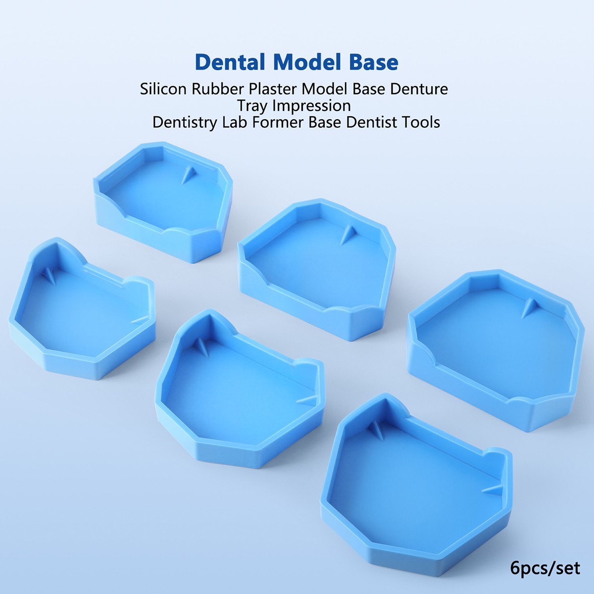 6pcs/set Dental Silicone Rubber Lab Plaster Model Former Base Molds Tool Tray