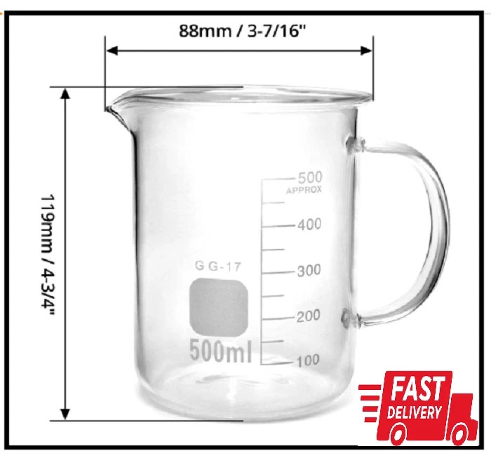 QWORK 500ml Beaker Mug with Handle, Borosilicate Glass 500ml/16.9oz, 1 Pack