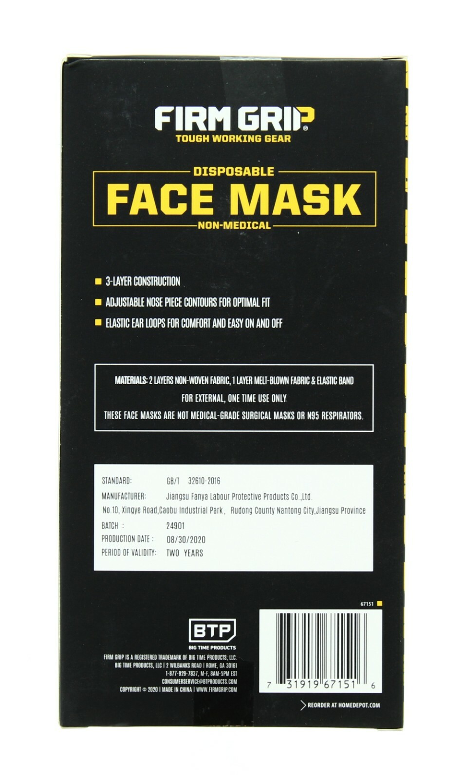 Firm Grip Face Masks Disposable Breathable, 3 Layer Protection, One Size