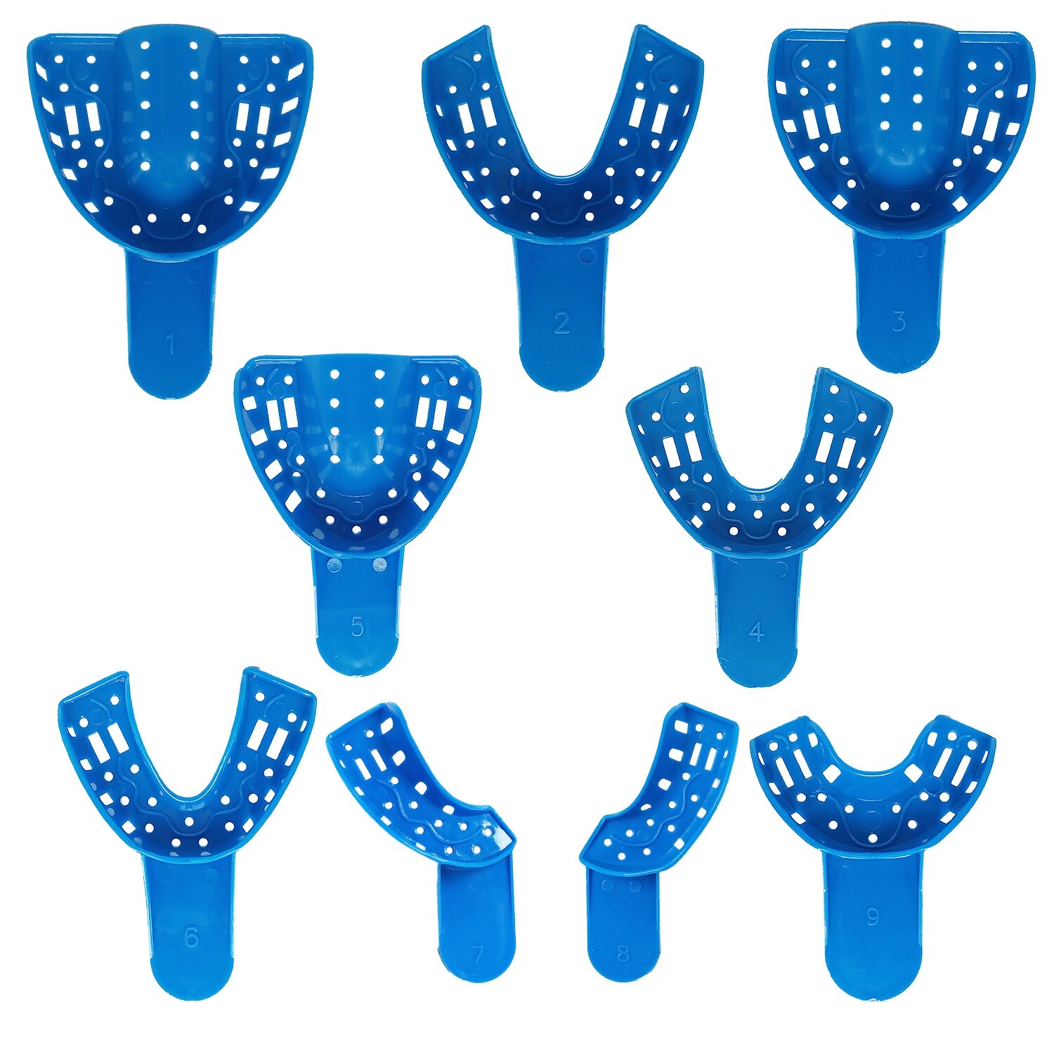 Dental Impression Trays #Assorted 1 ea. from #1 – #9 Perforated 9 Pieces/Bag