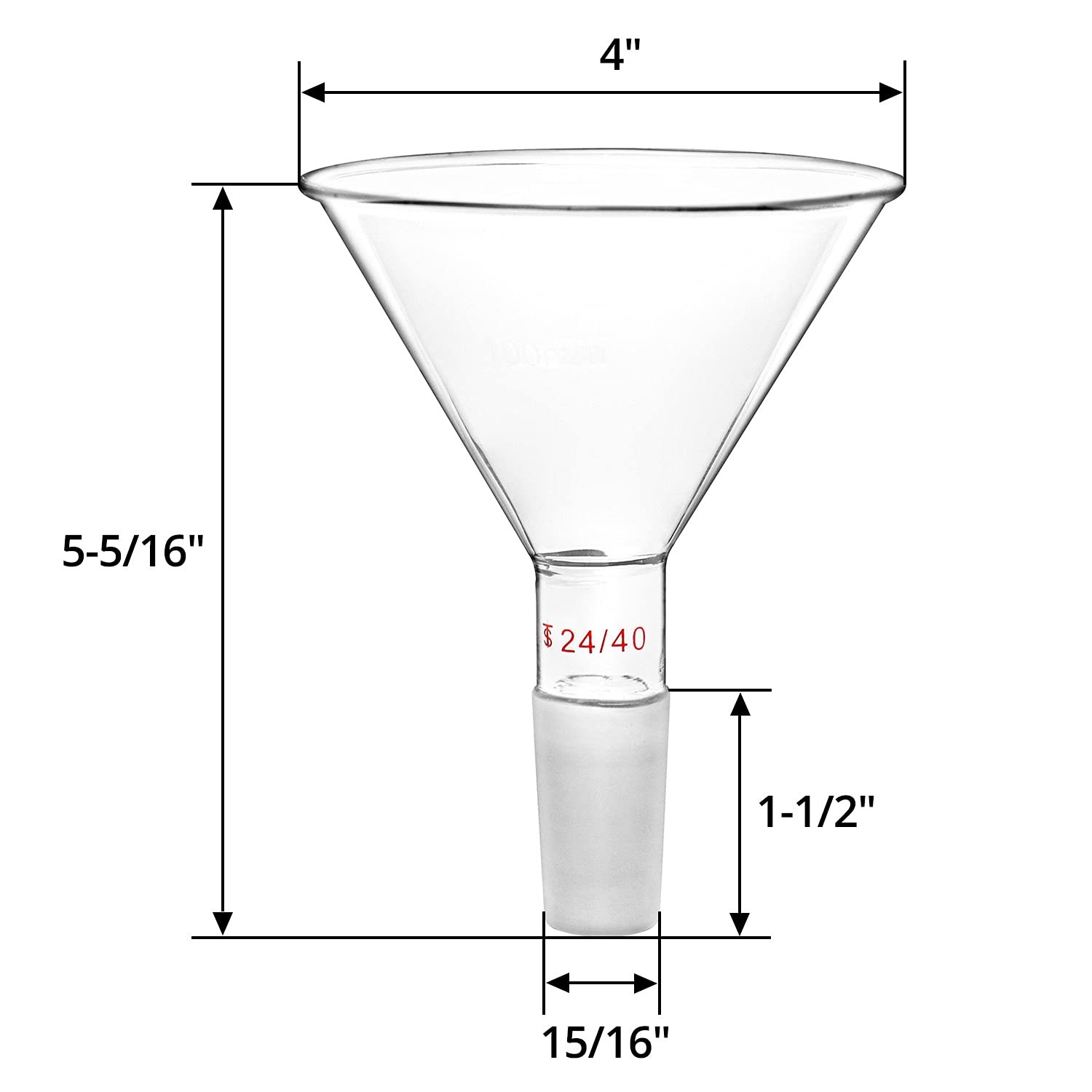 QWORK Glass Jointed Short Stem Powder Funnel Filter with Transparent