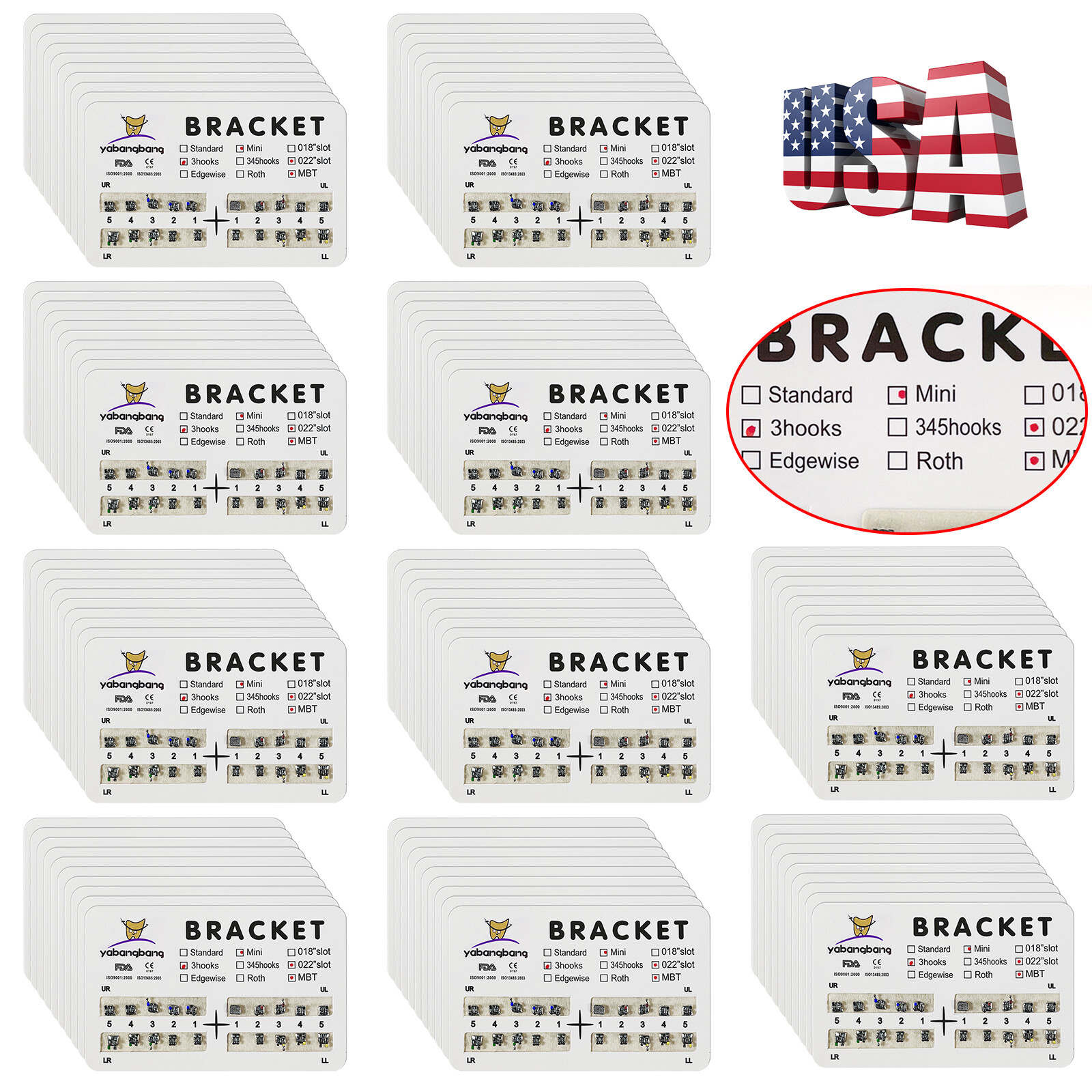 10-200 Packs Dental Orthodontic Brackets Brace Metal Mini MBT.022 Hook 3 Ua