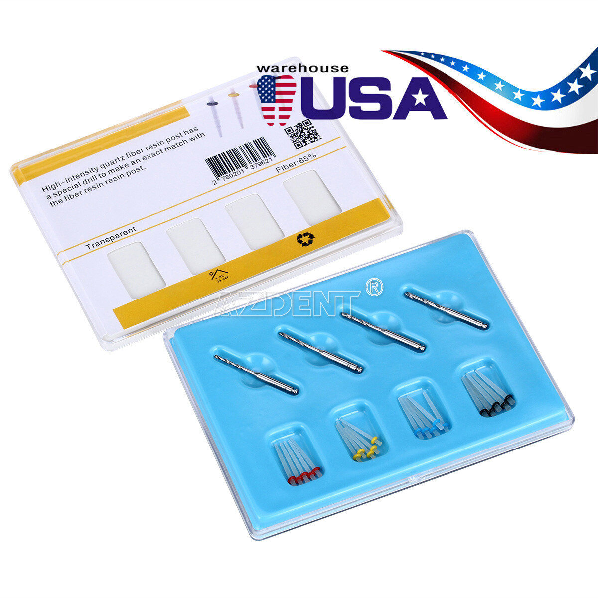 USPS AAA Dental Fiber Post Resin High-intensity Screw Thread Glass +4*Drills FDA