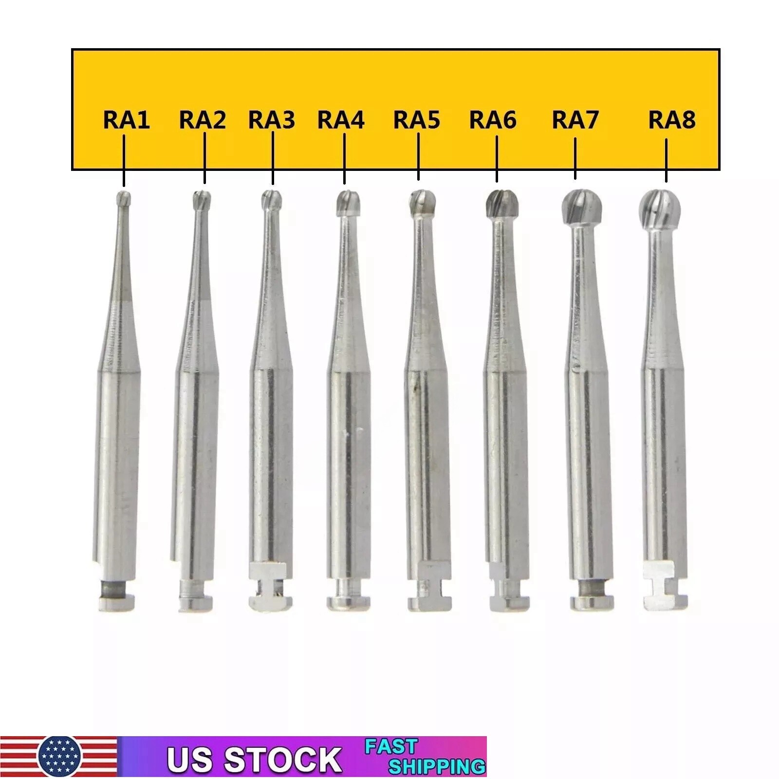Dental RA Round Carbide Bur Latch Type RA 1-8 Burs 5pcs Box