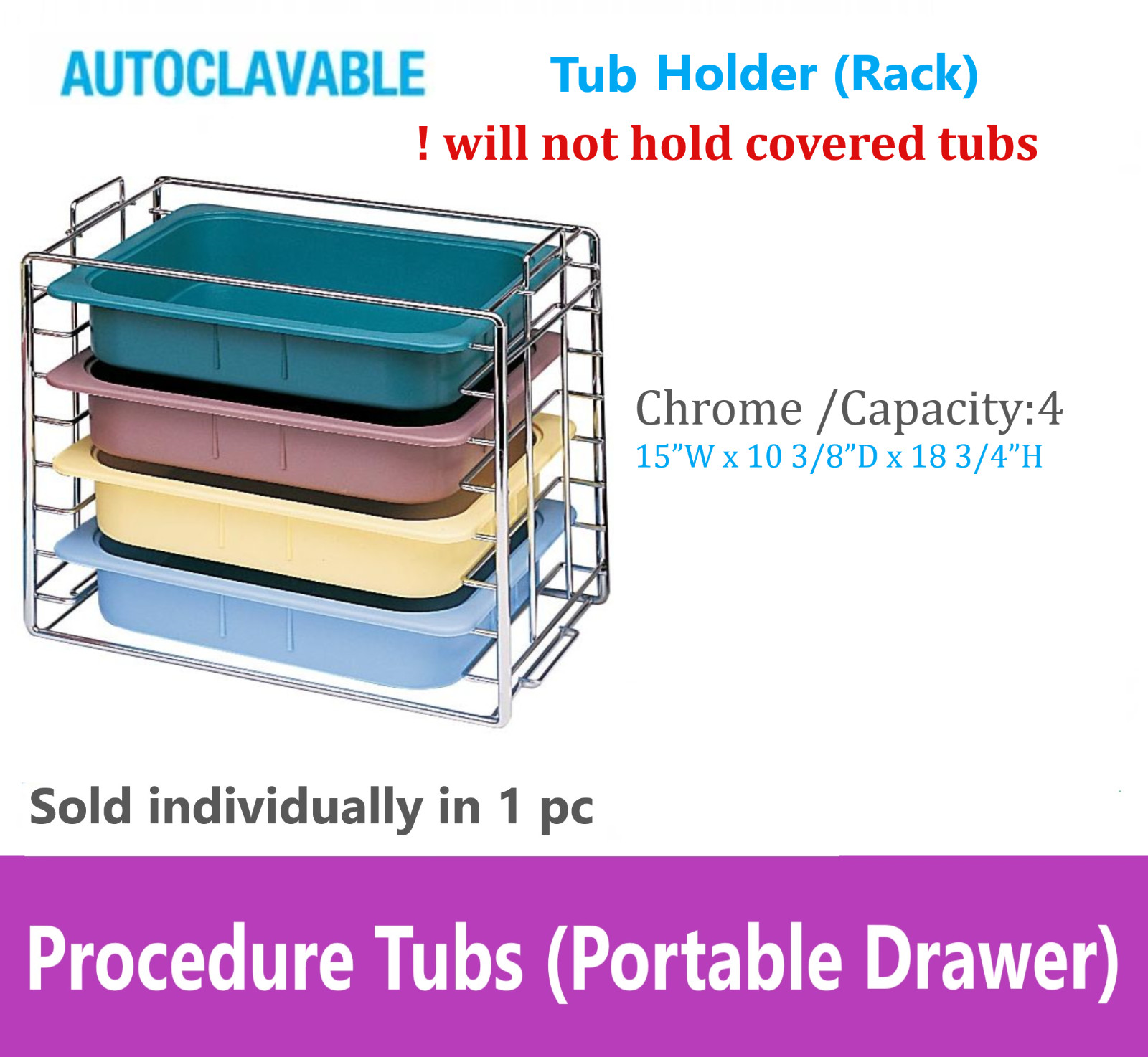 Dental Medical Operation Tub, Tray Accesories, Dental Tub Rack, Autoclavable