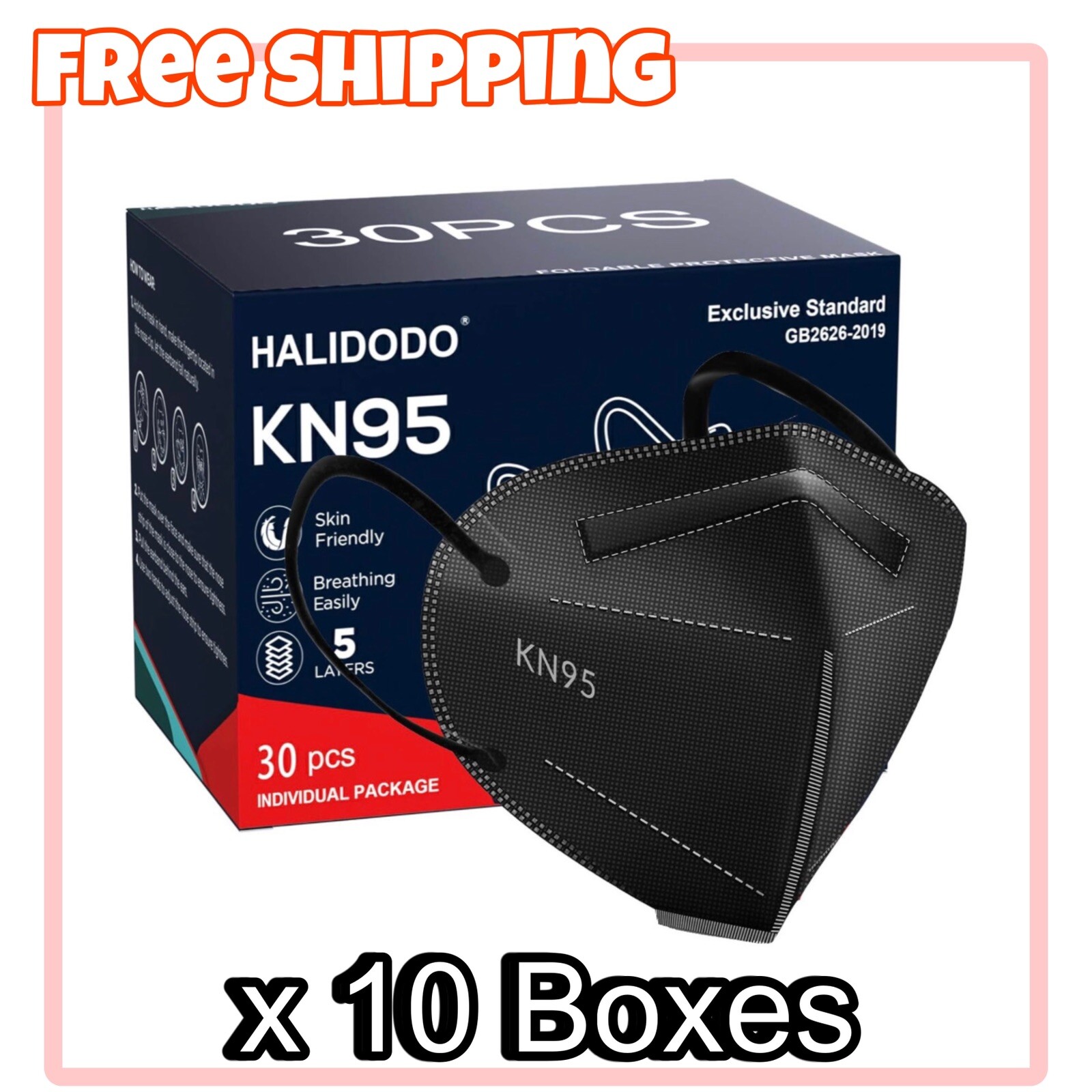 300 PCS KN95 Face Mask, 5 Layers Protection Cup Dust Face Mask- Black Huheta