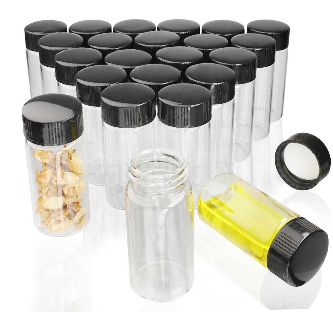 JIUWU 20 Pack, 20 ml Clear Glass Vials with Screw Caps 5 Dram Small Size…