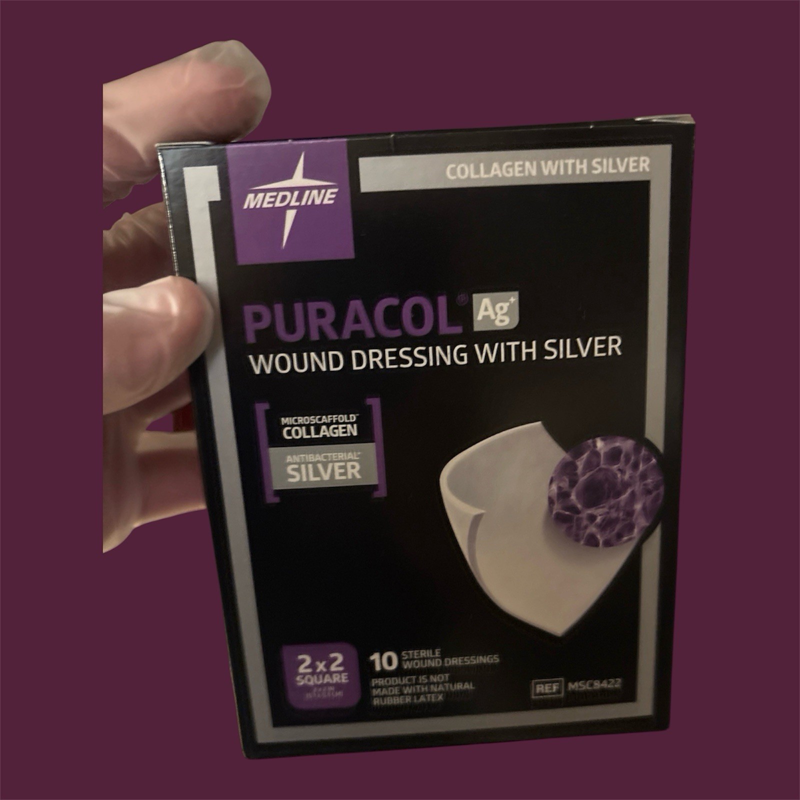 Medline Puracol Ag Collagen Wound Dressing w/ Silver 2×2 in, MSC8422