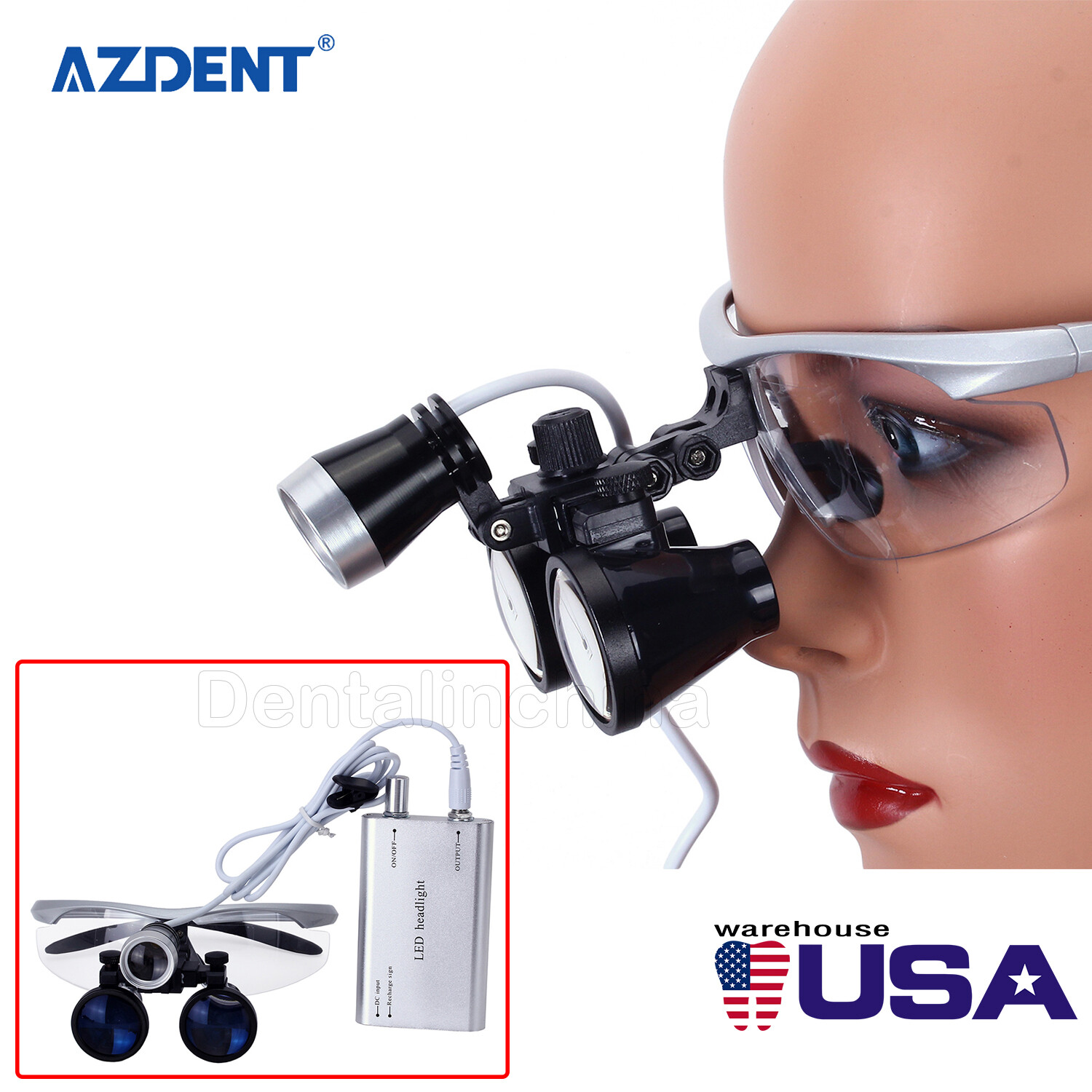 3.5X Dental Surgical Magnifier Medical Binocular Loupes with LED Head Light