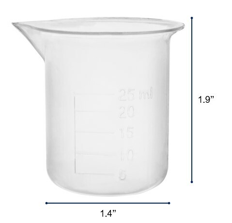 Plastic Beaker, 25ml – Polypropylene – Raised Graduations – Eisco Labs