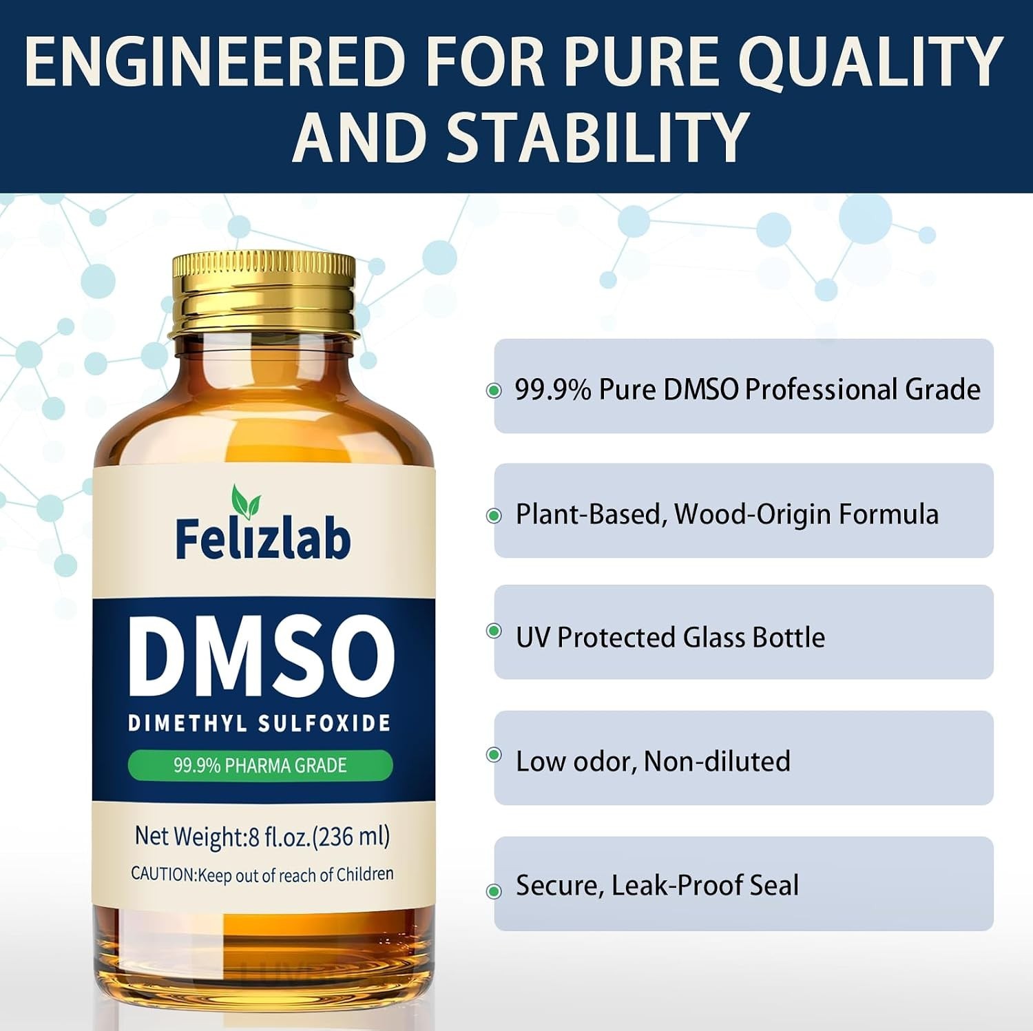 DMSO Liquid 99.9% Pure Dimethyl Sulfoxide, 8 fl oz, Undiluted, Low Odor, High…