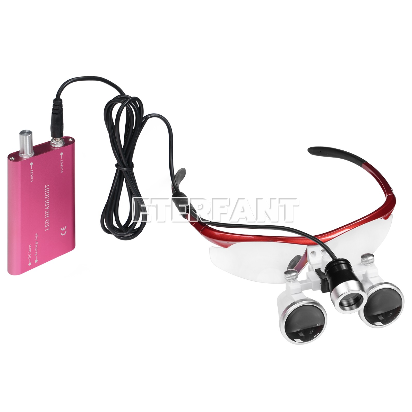 ETERFANT Dental Magnifier Medical Binocular Loupes Red+3W LED Head Light Lamp