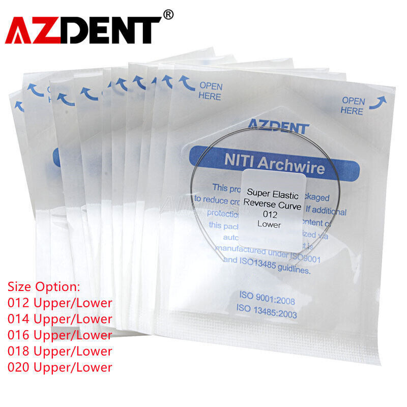 2pcs AZDENT Dental Orthodontic Super Elastic Niti Reverse Curve Round Arch Wire