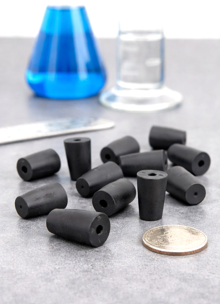 #00 Solid Rubber Stoppers Lab Tapered Plug Cork 1 Hole Fits 13/32″ to 19/32″ ID