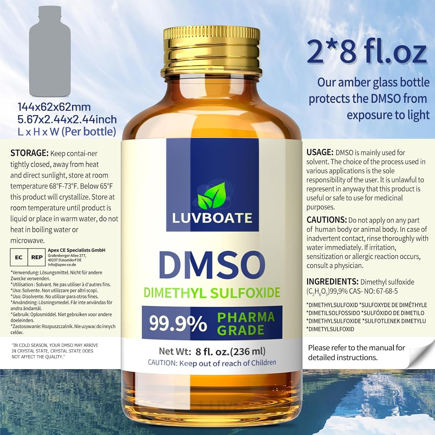 DMSO 99.9% Pharma Grade, Pure Liquid Dimethyl Sulfoxide 16 fl.oz in Glass Bot…