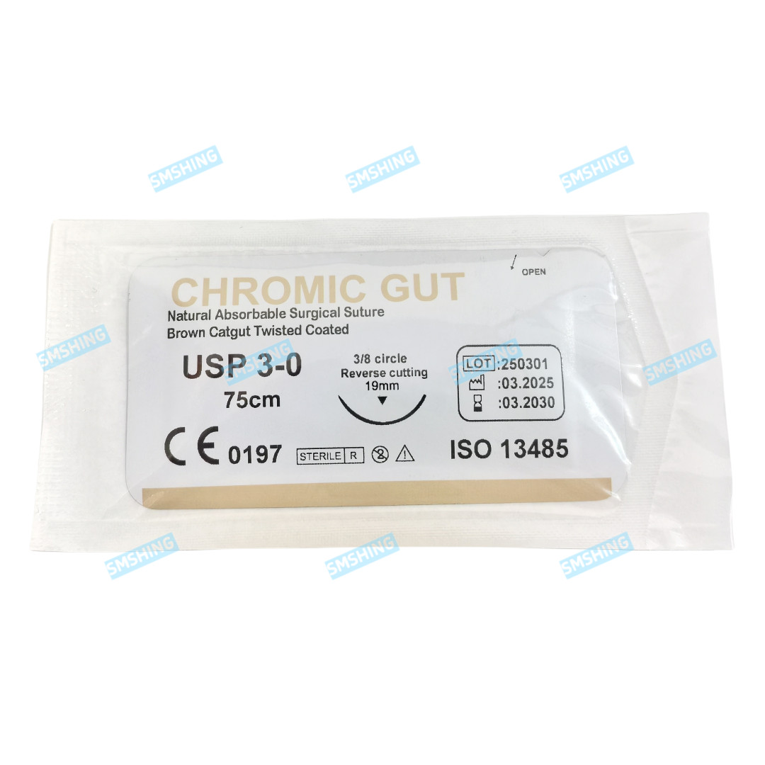 Absorbable Dental Oral Surgical Sutures CHROMIC GUT 3-0 PGA 4/0 Natural Needled