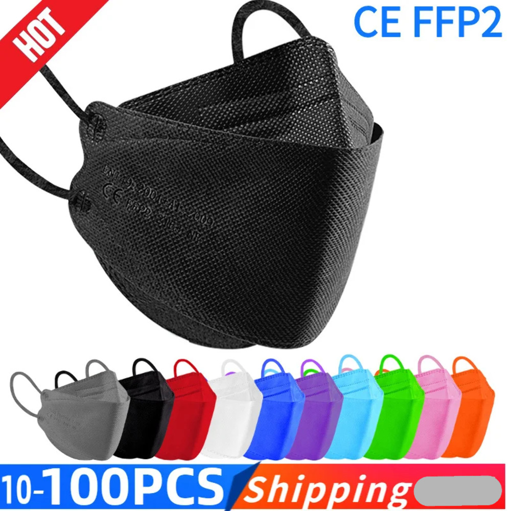 10–100 PCS KN95 Fish-Style Face Masks 4-Layer Anti-Dust Breathable Adult Protect