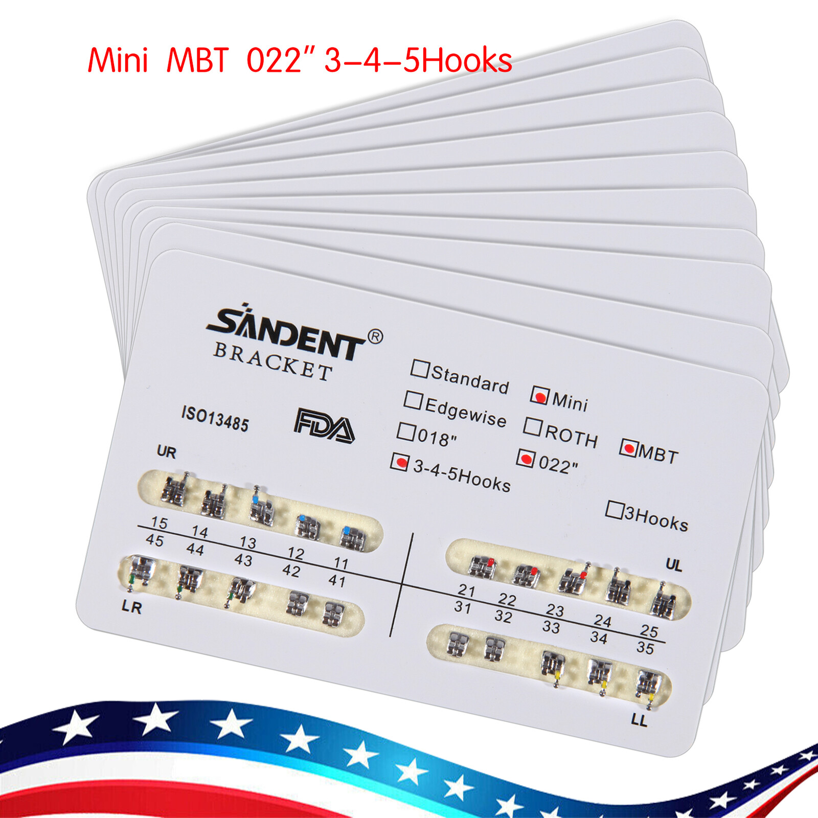10 Packs/200pcs YOKA ORTHO Metal Mini MBT 022 Slot Bracket 345 Hooks #1 Type USA