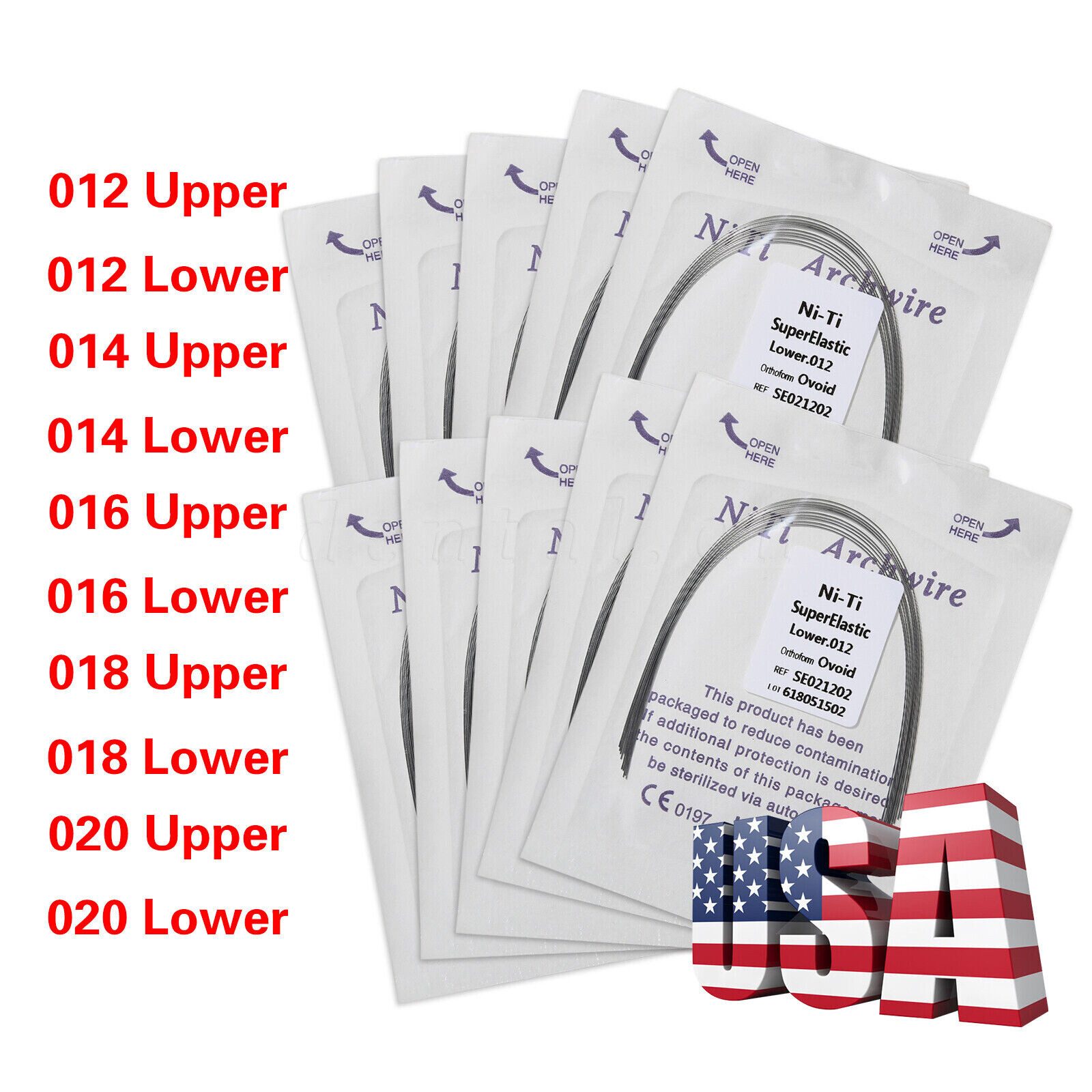 100PCS Dental Orthodontic Round Arch Wire Super Elastic NITI Ovoid Form Sizes US