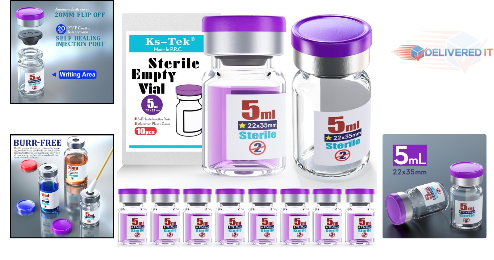 Sterile 5ml Vials With Injection Port Aluminum Cap Leak Proof Reusable 10