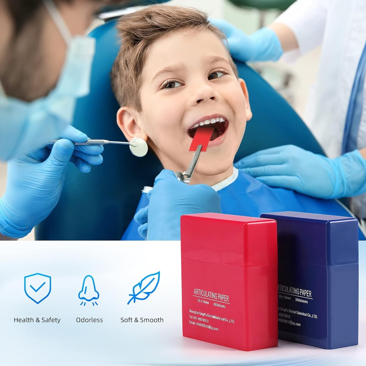 Dental Articulating Paper 300 PCS, Plastic Dispenser Blue 100 Micron Bite Art…