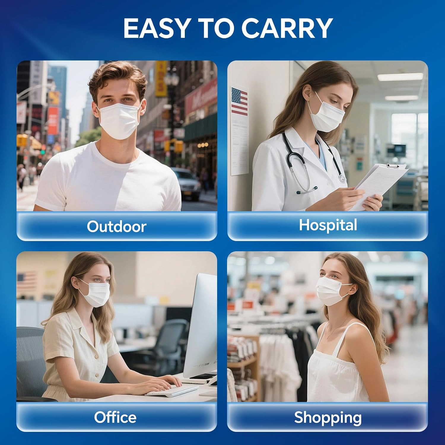 ASTM Level 3 Highly Protective Disposable 3 Ply Face Masks with Individual Packa
