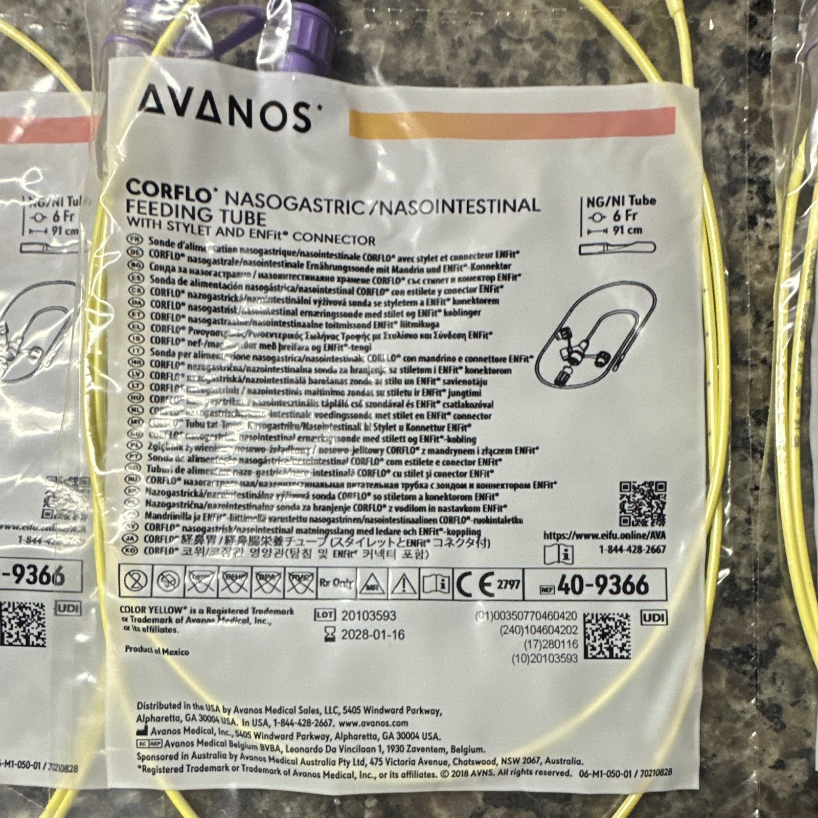 Avanos Corflo Nasogastric Feeding Tube Stylet Enfit Connector 6Fr/91cm Child
