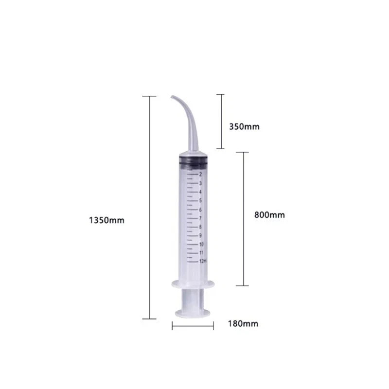 5pcs Dental Syringe 12ml Disposable Oral Irrigation Curved Tip Elbow Lab
