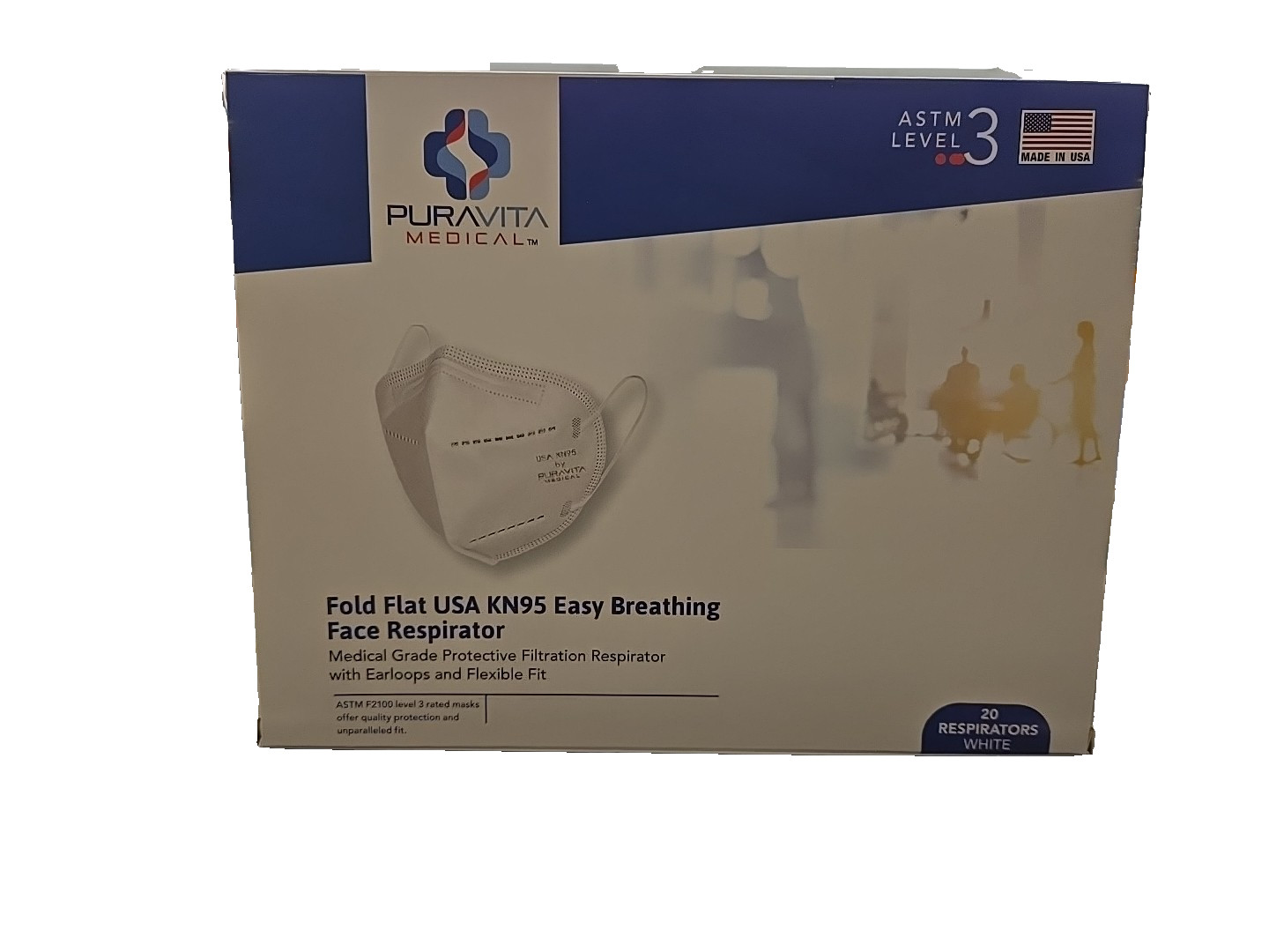 PURAVITA, KN-95 Mask, individually wrapped!, 20 masks per box. MADE IN THE USA!