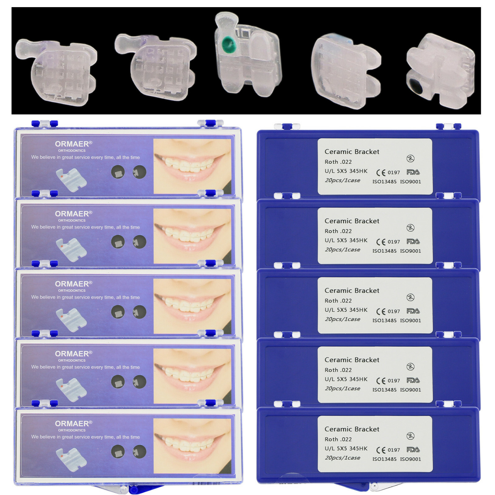 Ormaer 3M Dental Orthodontic Ceramic Brackets Roth MBT 022 Slot 3 4 5 Hooks Mesh