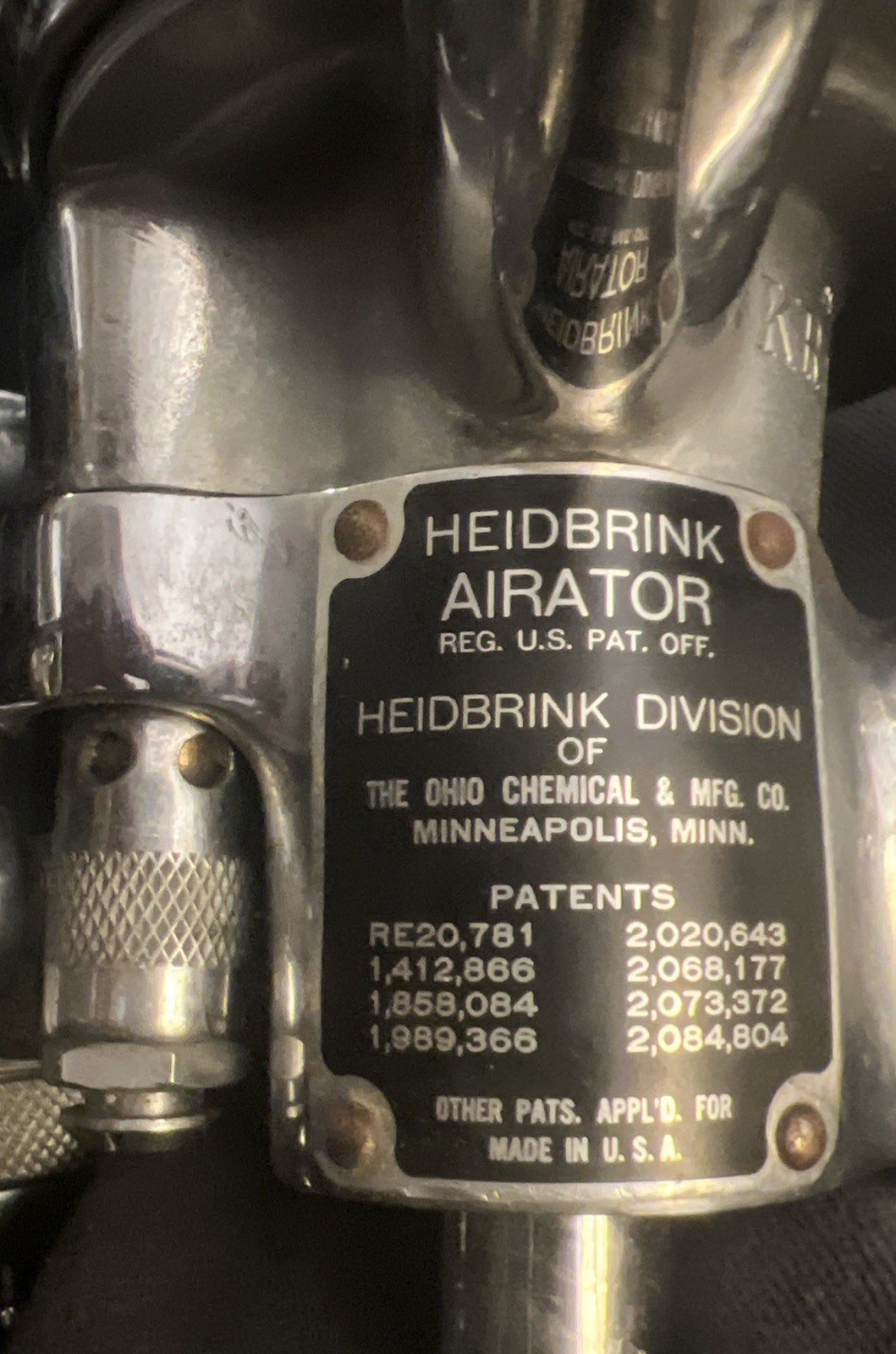 Heidbrink Airator KR18811 Anesthesia Regulator The Ohio Chemical &MFG CO