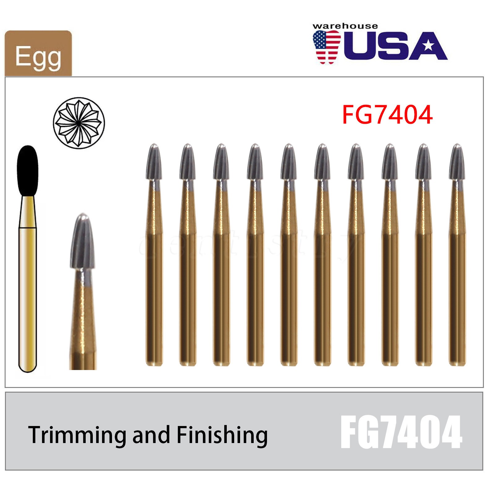 FG #7404 Egg Shape Trimming & Finishing Burs 10/Pk
