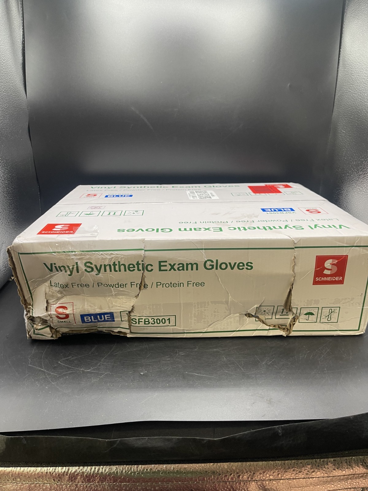 Schneider Blue Vinyl Synthetic Exam Gloves, Small, Case of 1000, VSFB3001