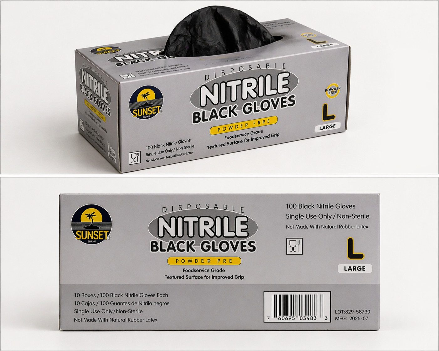 Black Nitrile Gloves Large 100ct Sunset 4Mil Powder Free