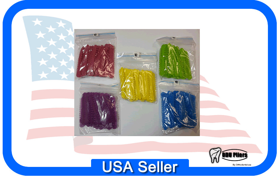 SET X 5 ELASTOMERIC LIGATURE TIES PACK/1008UND / ORTHODONTIC SUPPLIES USA SELLER