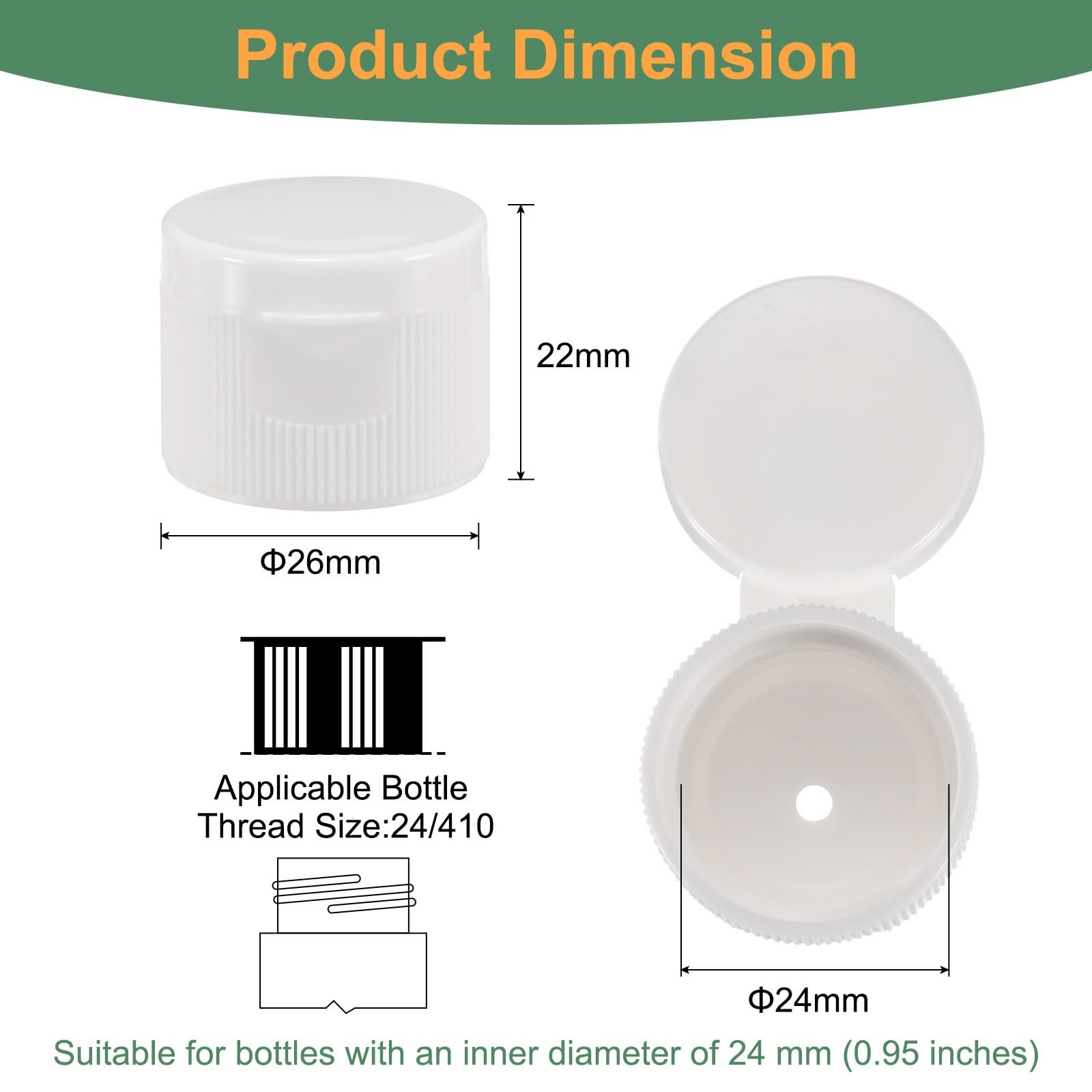 Uxcell 36pcs 24/410 Flips Top Caps for Squeeze & Refillable 24/410, White