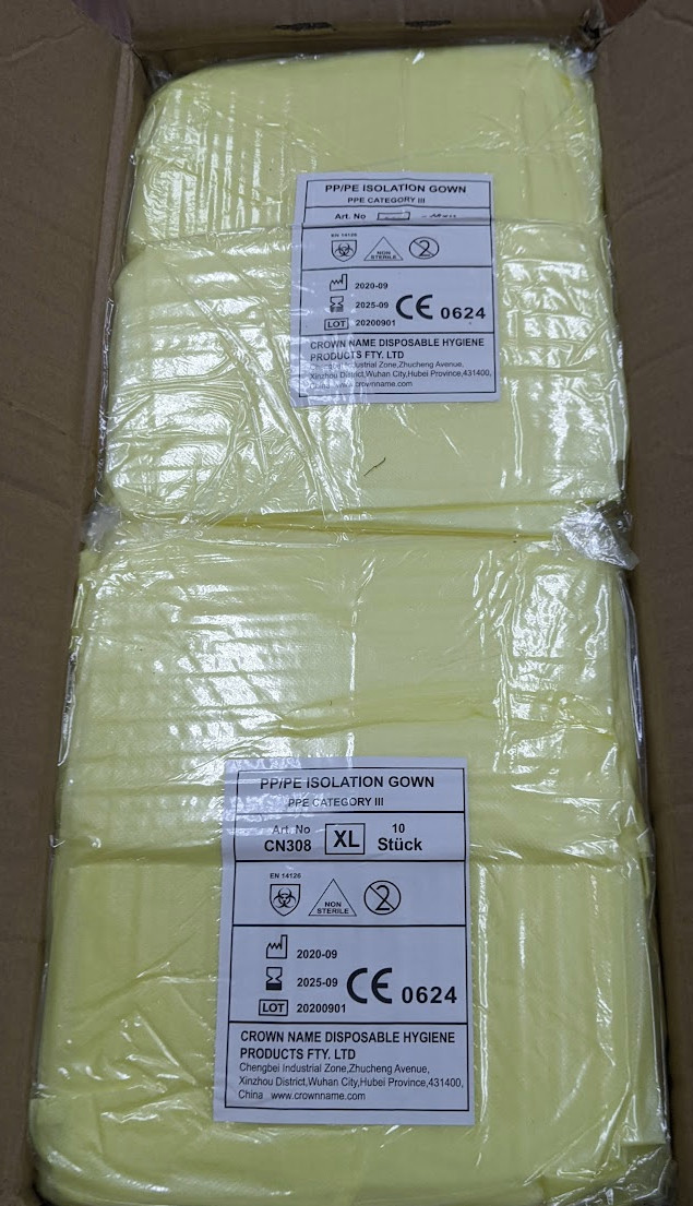 Isolation Gown PPE Category III 3 Disposable Cuff Yellow XL 100 PCS CASE