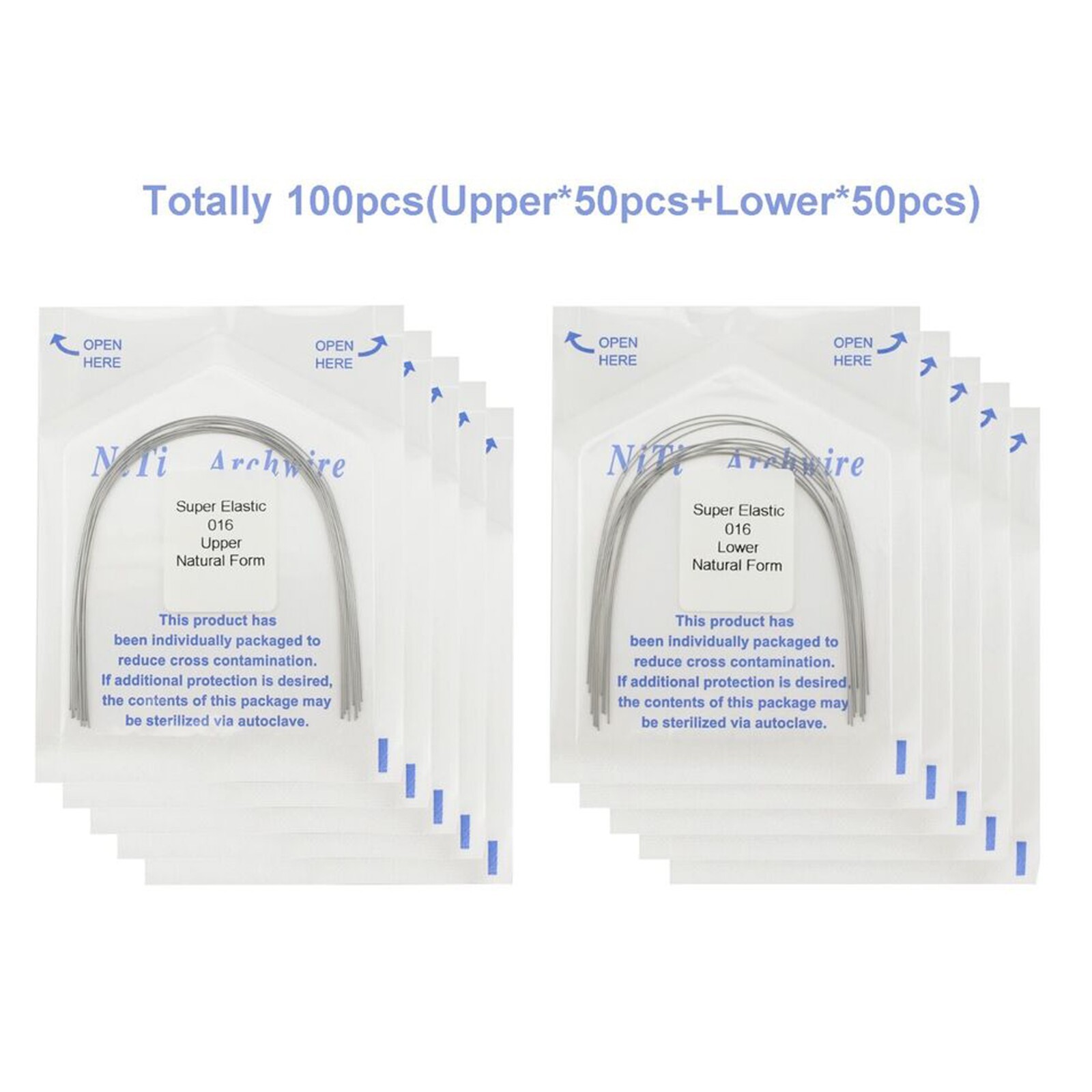 100pcs Orthodontic Arch Wire Niti Round Rectangular Super Elastic Natural Arcos