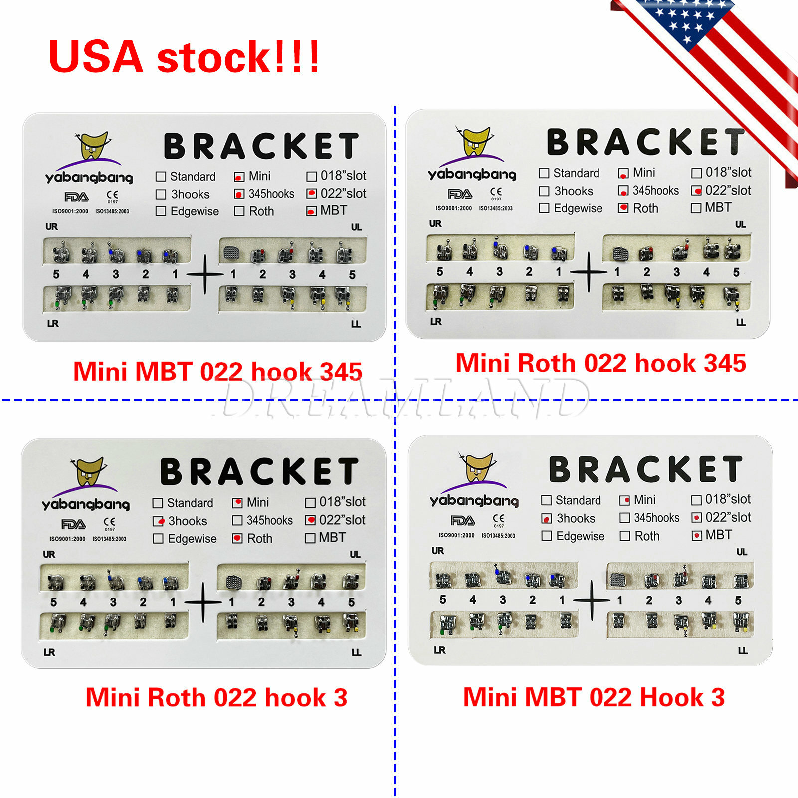 10-200Packs Standard/Mini Roth/MBT Slot.022 Orthodontic Brackets Braces AOR
