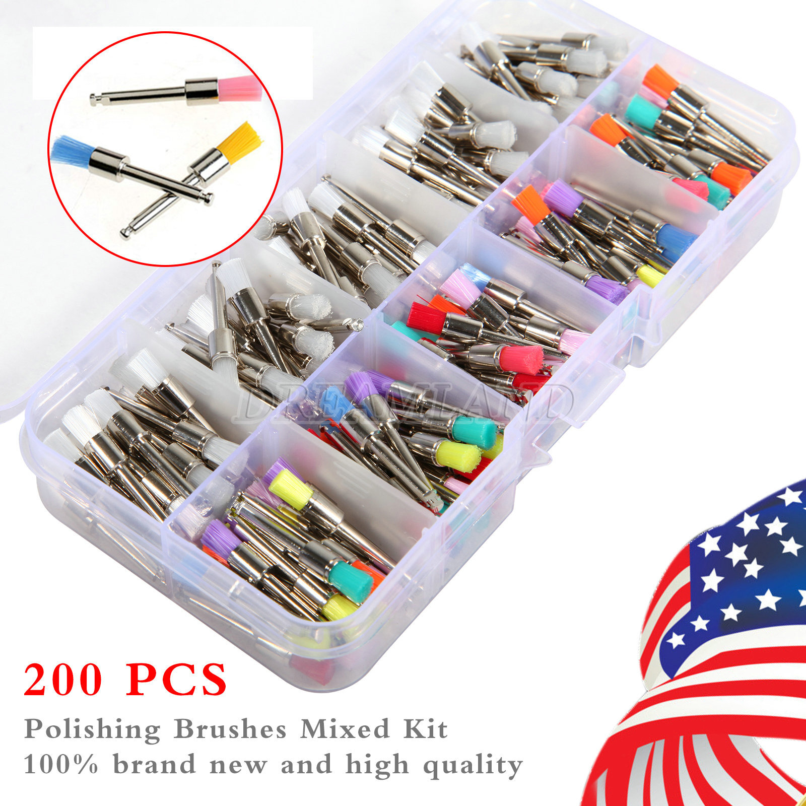 200Pcs SKYSEA Dental Flat Polishing Brush Brushes For Low Speed Handpiece