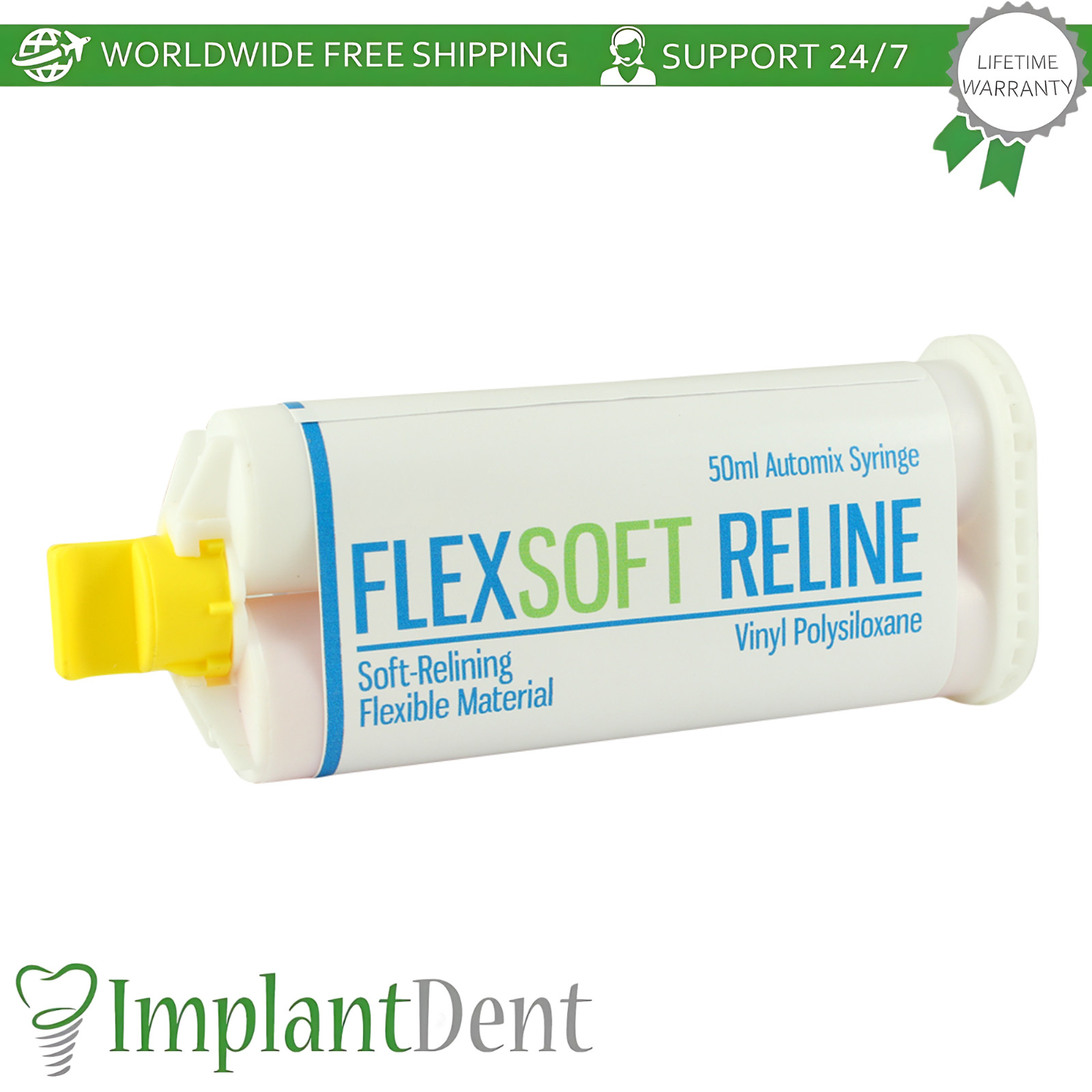 Dental Flex Soft Reline Relining Flexible Material 50ml Pink Silicone Denture