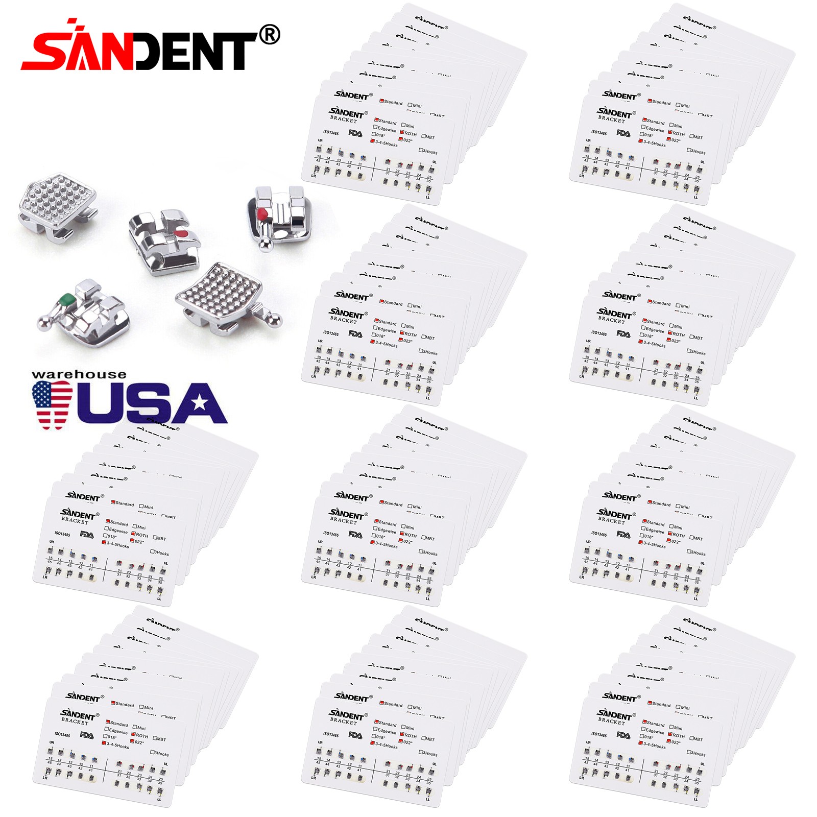 10-100 packs Dental Orthodontic Bracket Braces Standard Roth 022Slot 345 hooks
